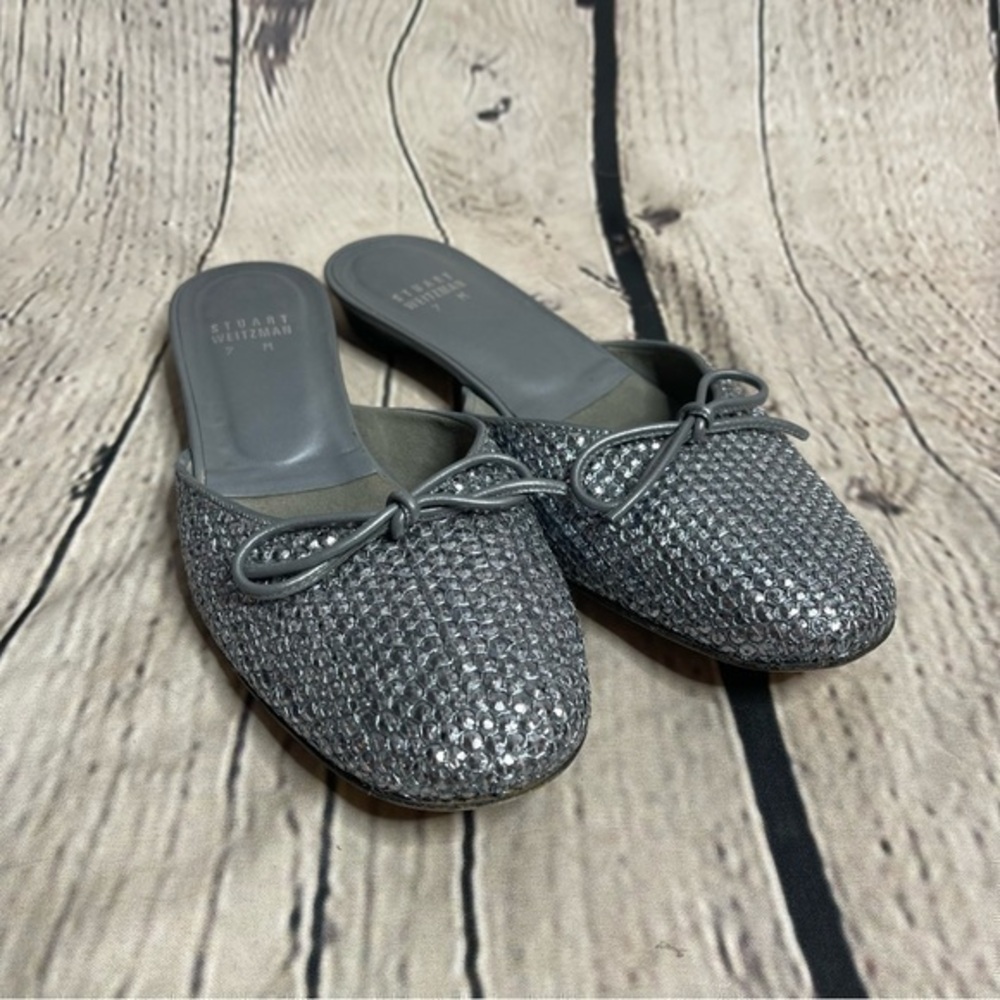 Stuart Weitzman Women’s Silver Studded Mule Flats size 7